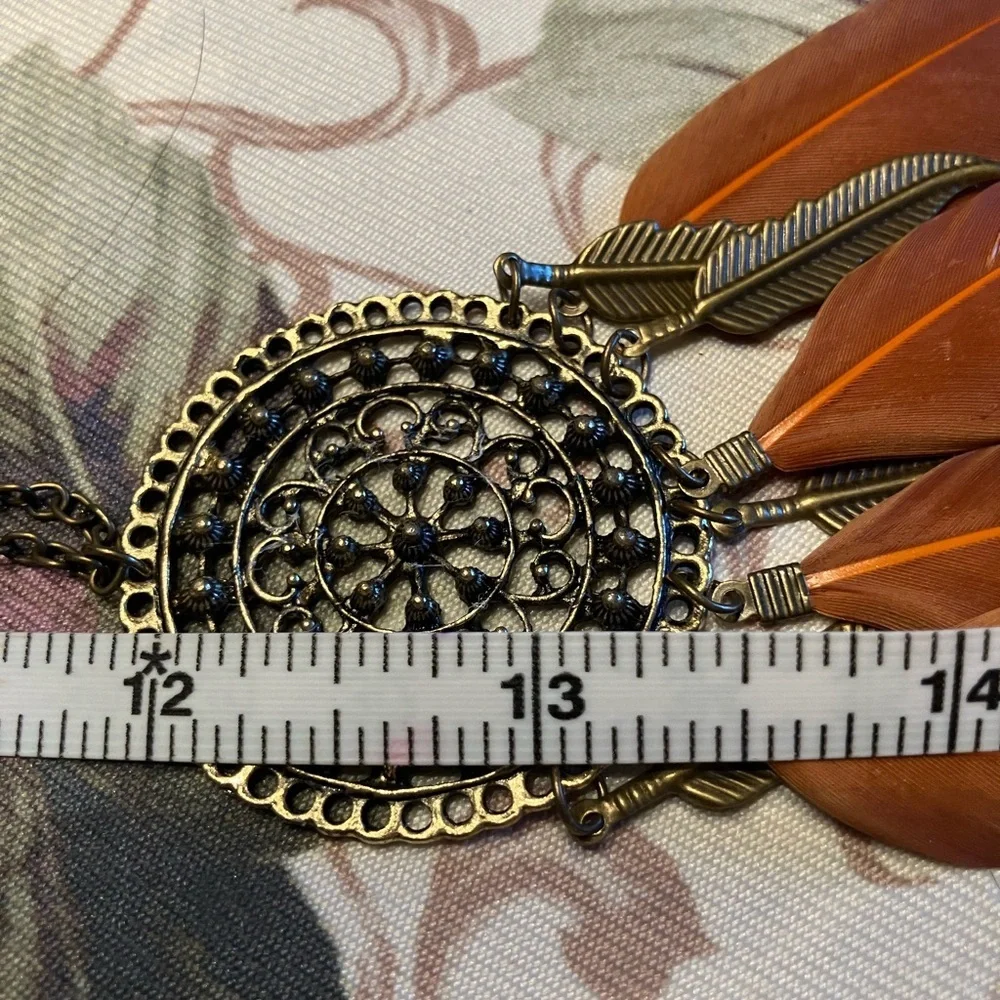 Gold and Orange Dreamcatcher Necklace